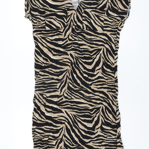 New Look Womens Beige Animal Print Viscose Shift Size 10 V-Neck Pullover