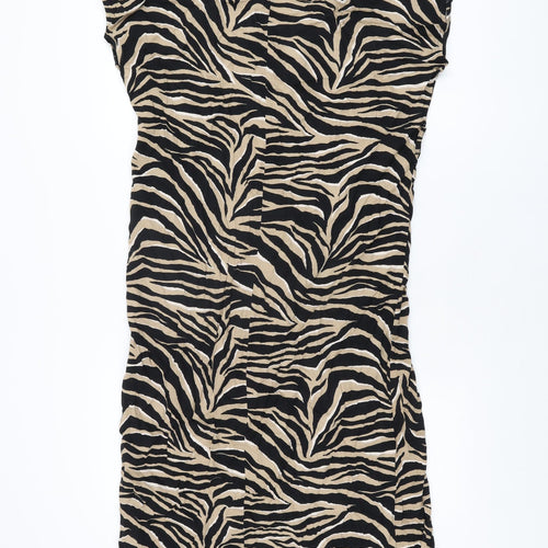 New Look Womens Beige Animal Print Viscose Shift Size 10 V-Neck Pullover
