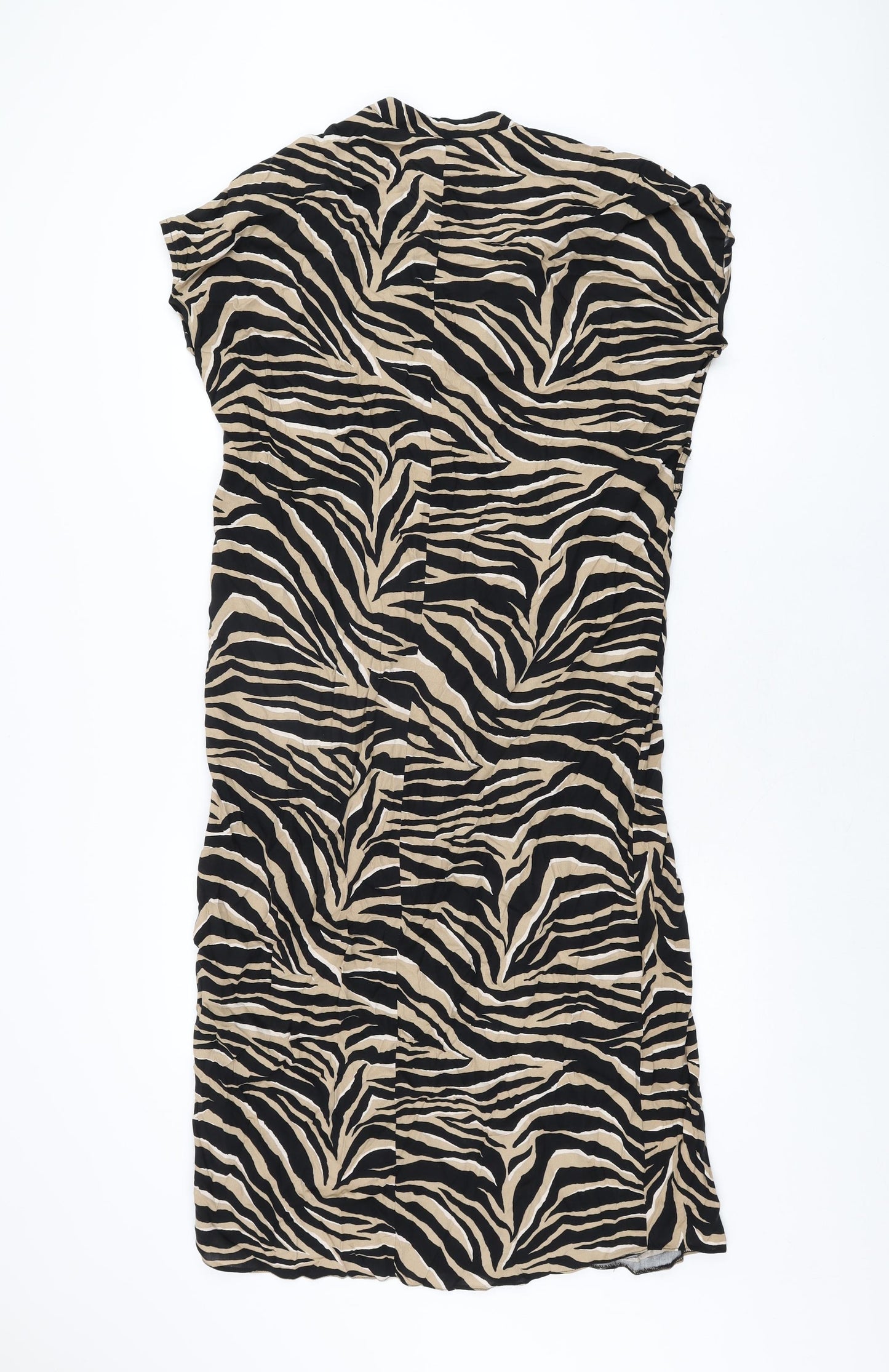 New Look Womens Beige Animal Print Viscose Shift Size 10 V-Neck Pullover