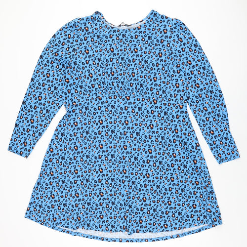 Marks and Spencer Womens Blue Animal Print Viscose Shift Size 18 Round Neck Pullover