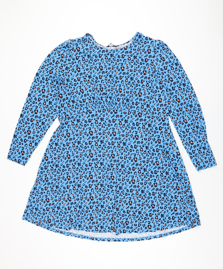 Marks and Spencer Womens Blue Animal Print Viscose Shift Size 18 Round Neck Pullover