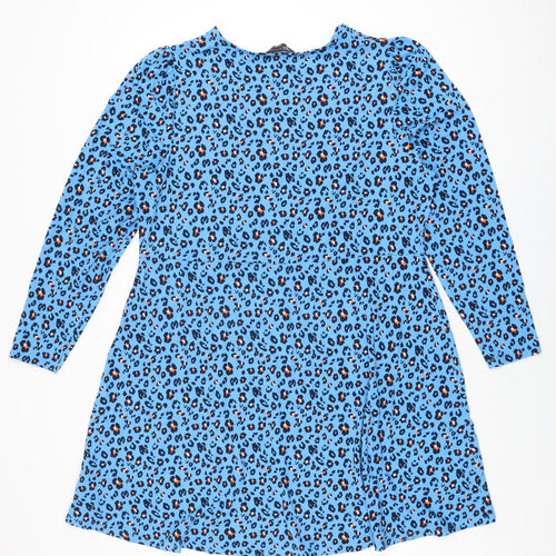Marks and Spencer Womens Blue Animal Print Viscose Shift Size 18 Round Neck Pullover