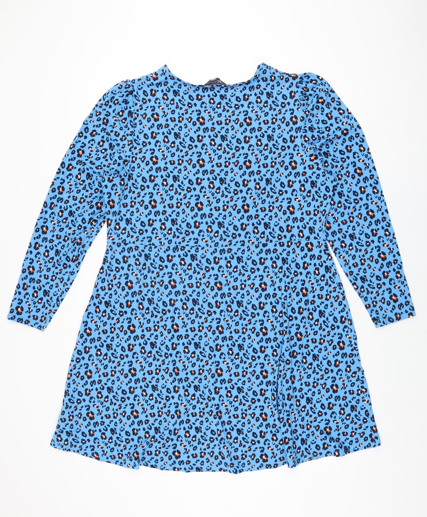 Marks and Spencer Womens Blue Animal Print Viscose Shift Size 18 Round Neck Pullover
