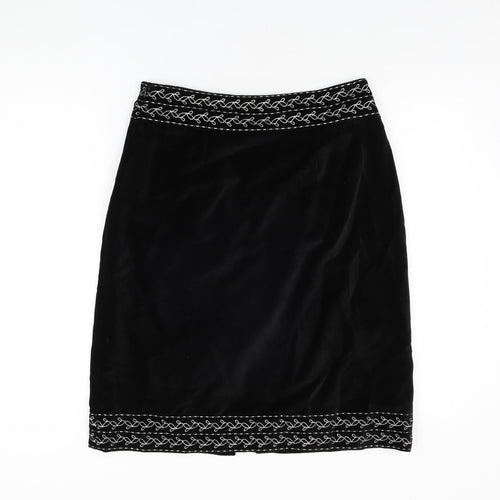 Brora Womens Black Floral Cotton Straight & Pencil Skirt Size 12 Zip