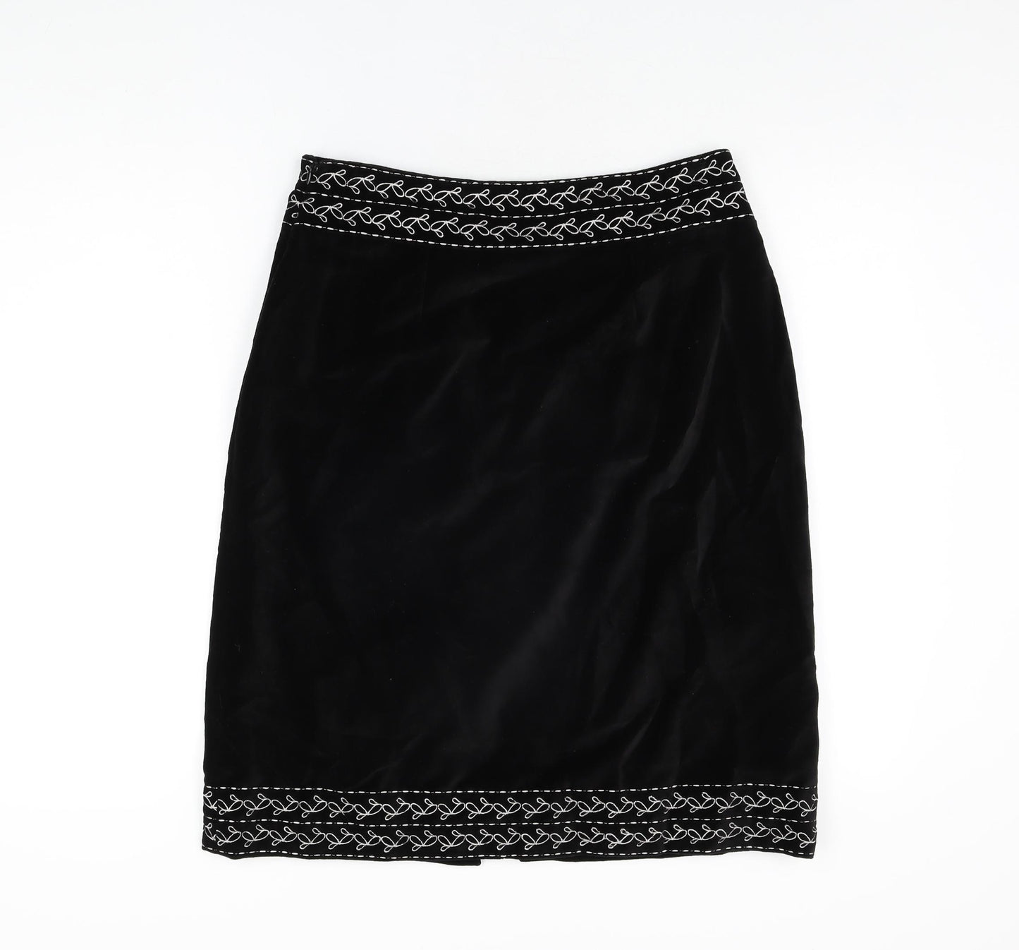 Brora Womens Black Floral Cotton Straight & Pencil Skirt Size 12 Zip
