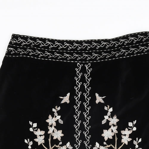 Brora Womens Black Floral Cotton Straight & Pencil Skirt Size 12 Zip