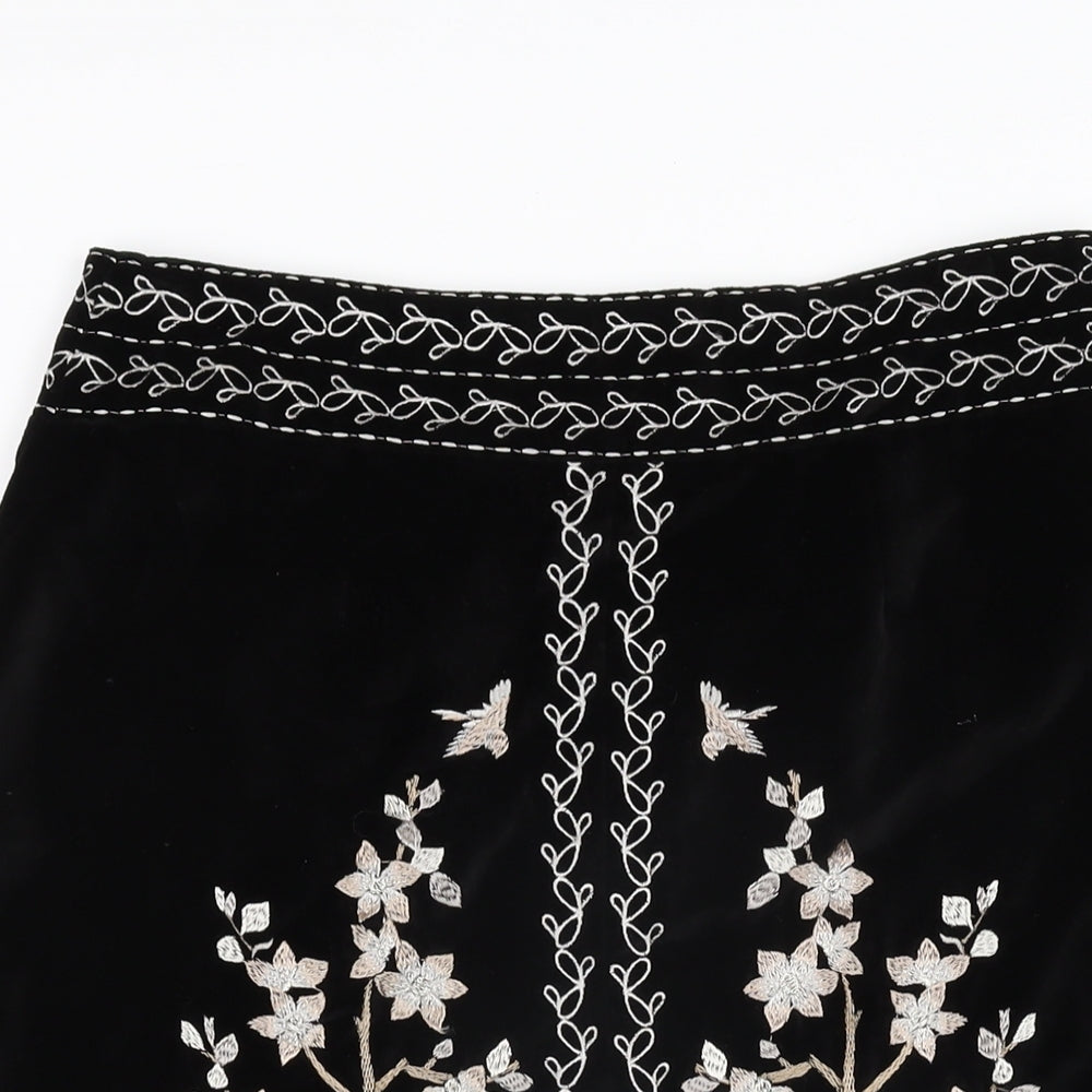 Brora Womens Black Floral Cotton Straight & Pencil Skirt Size 12 Zip