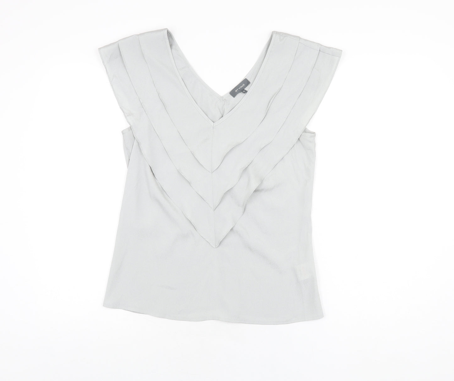 Et Vous Womens Grey Polyester Basic T-Shirt Size 12 V-Neck