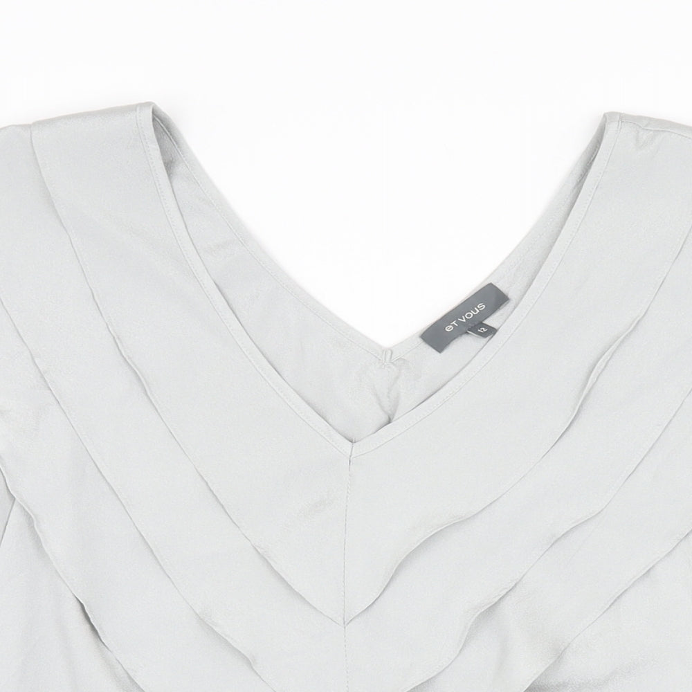 Et Vous Womens Grey Polyester Basic T-Shirt Size 12 V-Neck