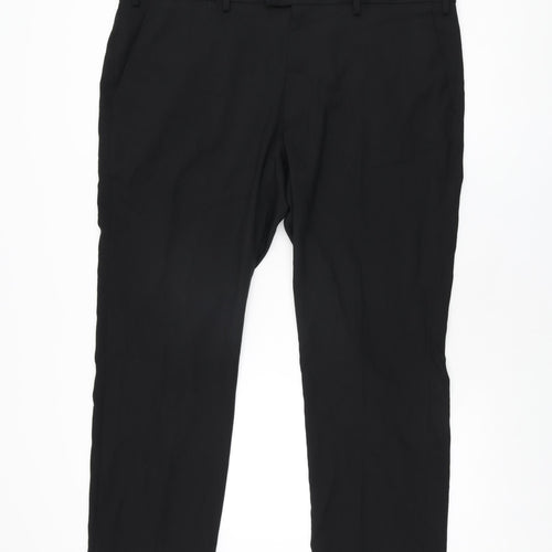 Marks and Spencer Mens Black Polyester Trousers Size 42 in L29 in Regular Zip
