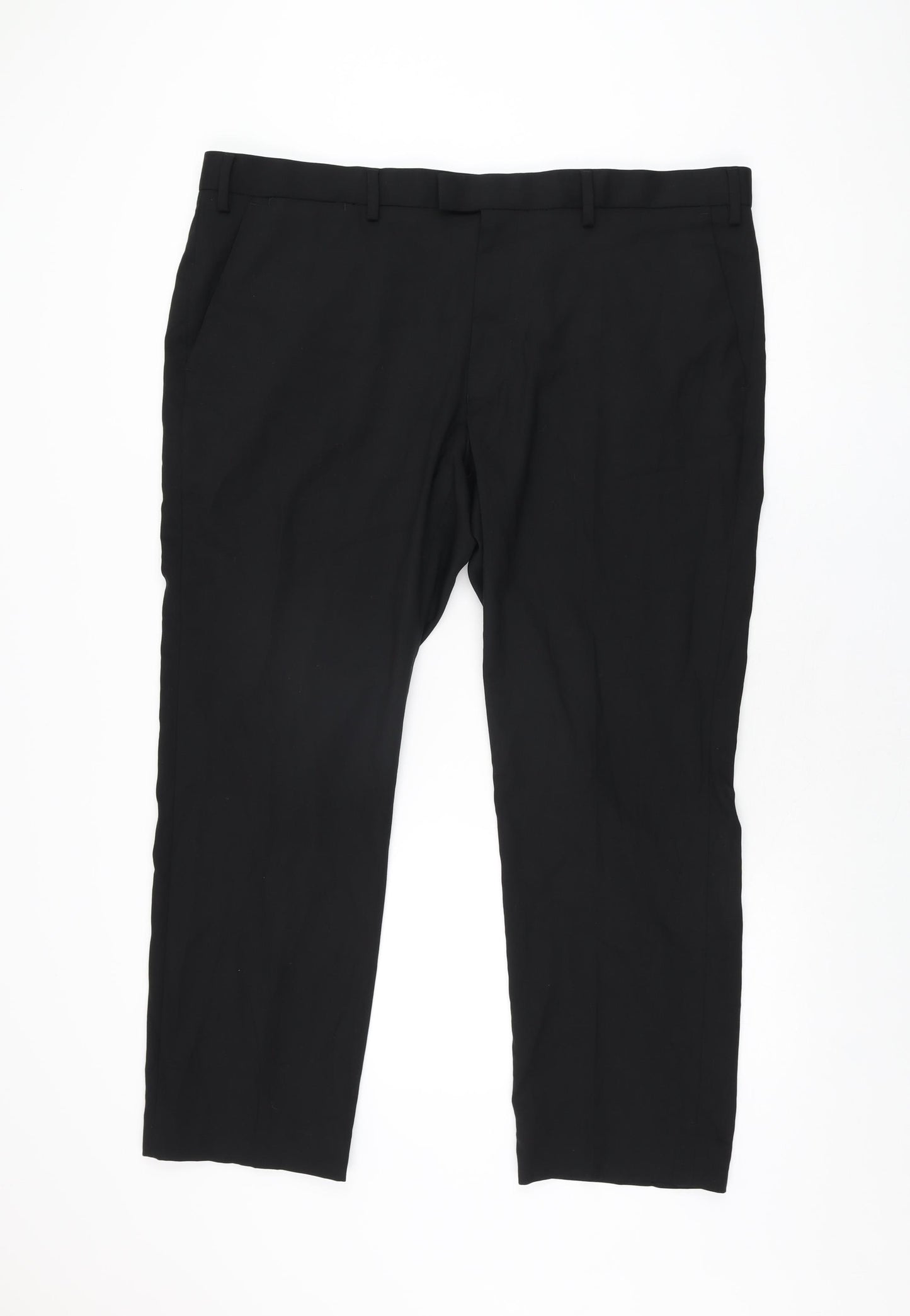 Marks and Spencer Mens Black Polyester Trousers Size 42 in L29 in Regular Zip