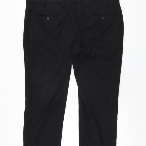 Marks and Spencer Mens Black Polyester Trousers Size 42 in L29 in Regular Zip