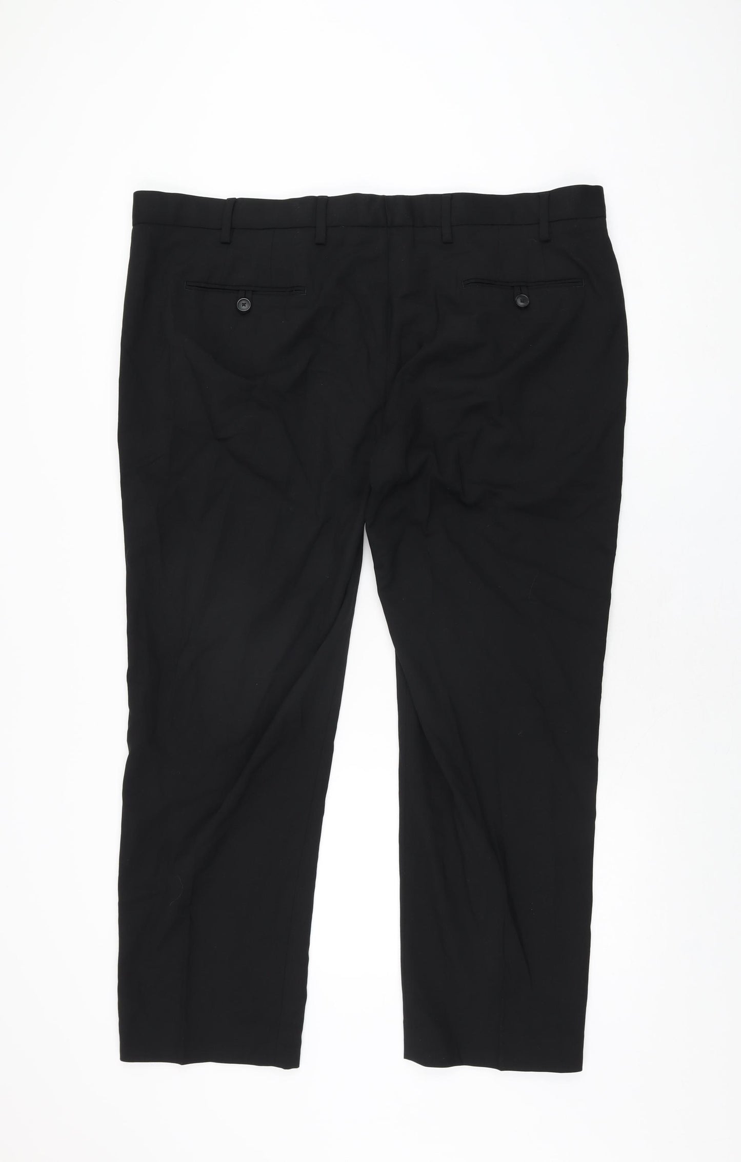 Marks and Spencer Mens Black Polyester Trousers Size 42 in L29 in Regular Zip