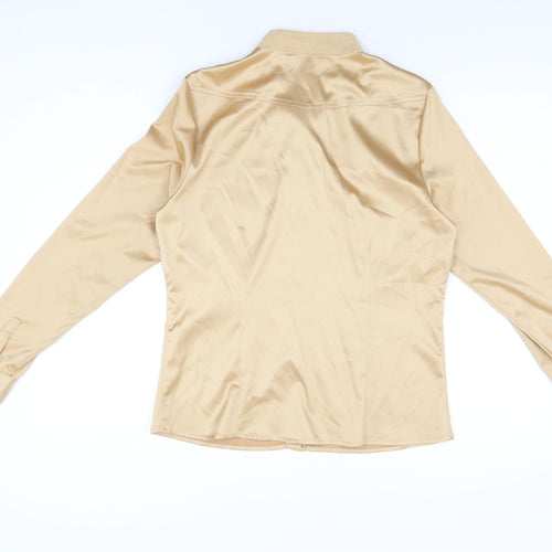 Yfn Collection Womens Gold Polyester Basic Button-Up Size 14 V-Neck