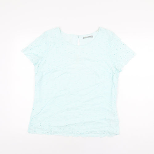 Marks and Spencer Womens Blue Floral Cotton Basic T-Shirt Size 12 Round Neck