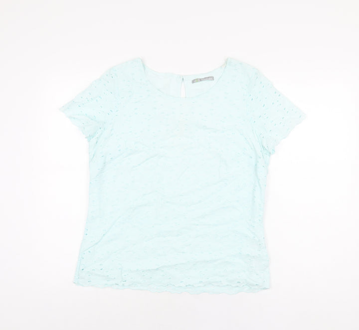 Marks and Spencer Womens Blue Floral Cotton Basic T-Shirt Size 12 Round Neck