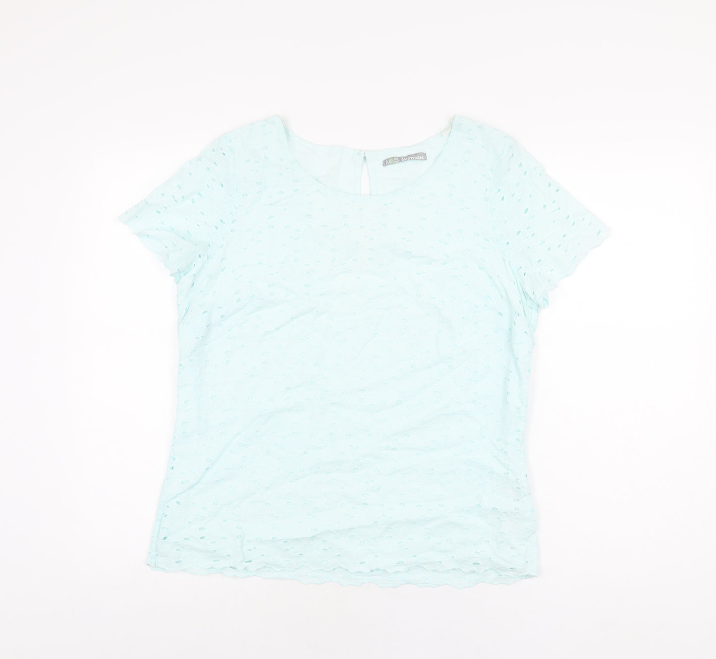 Marks and Spencer Womens Blue Floral Cotton Basic T-Shirt Size 12 Round Neck