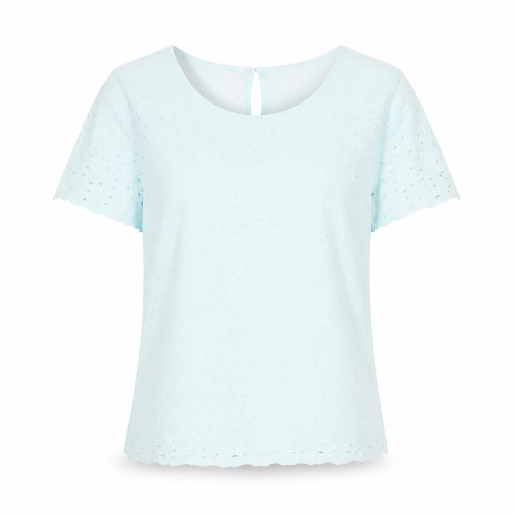 Marks and Spencer Womens Blue Floral Cotton Basic T-Shirt Size 12 Round Neck