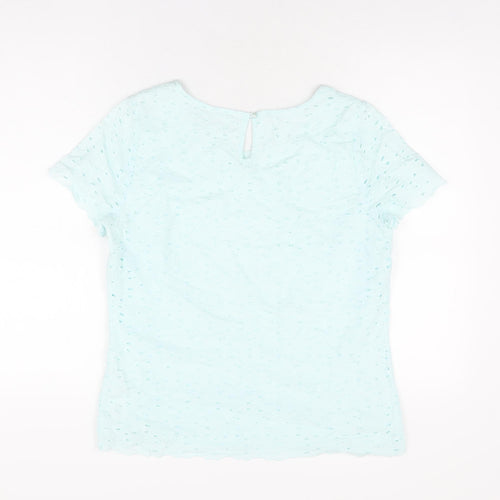 Marks and Spencer Womens Blue Floral Cotton Basic T-Shirt Size 12 Round Neck