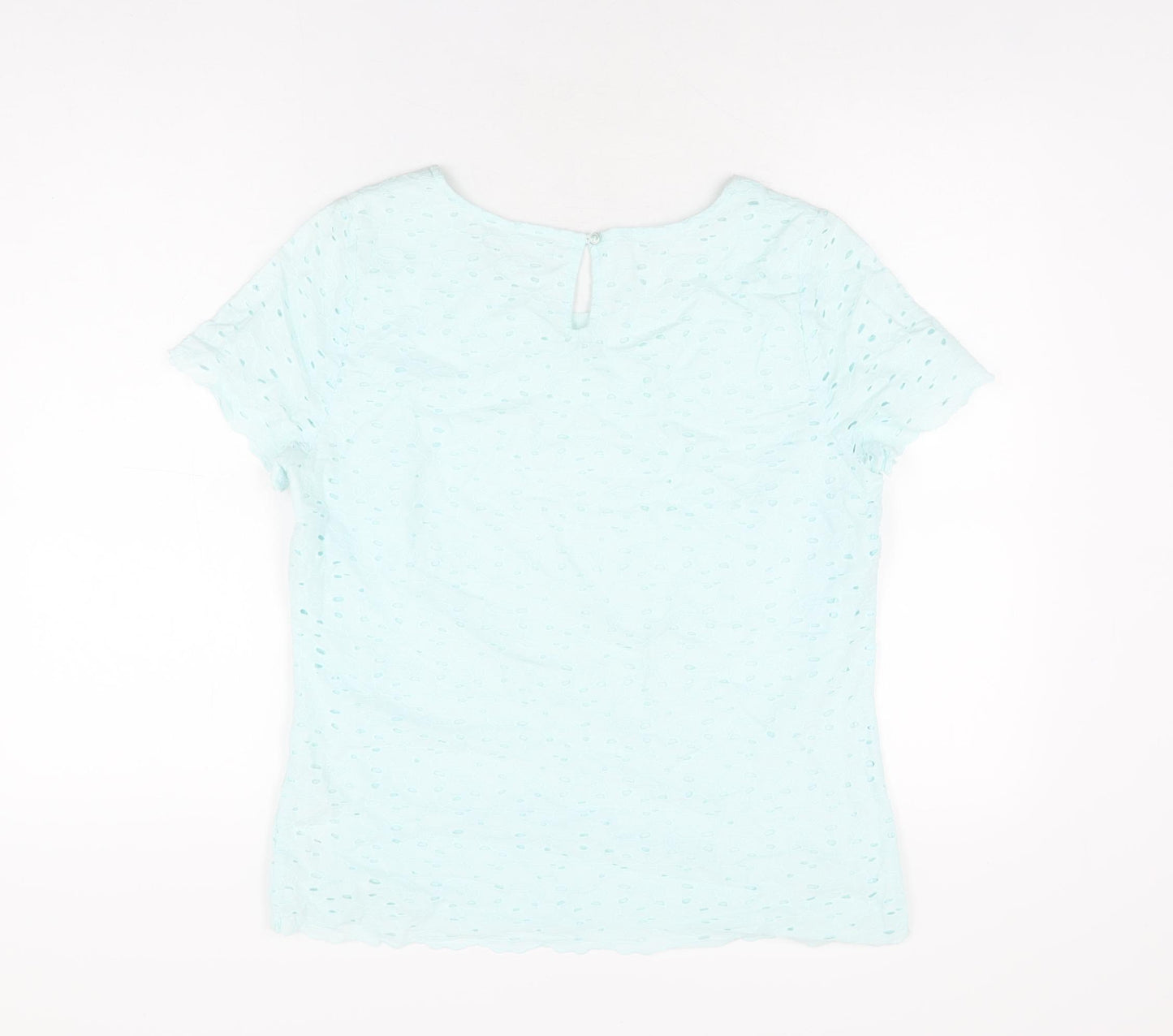 Marks and Spencer Womens Blue Floral Cotton Basic T-Shirt Size 12 Round Neck