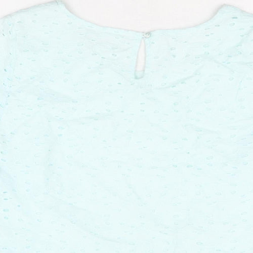 Marks and Spencer Womens Blue Floral Cotton Basic T-Shirt Size 12 Round Neck