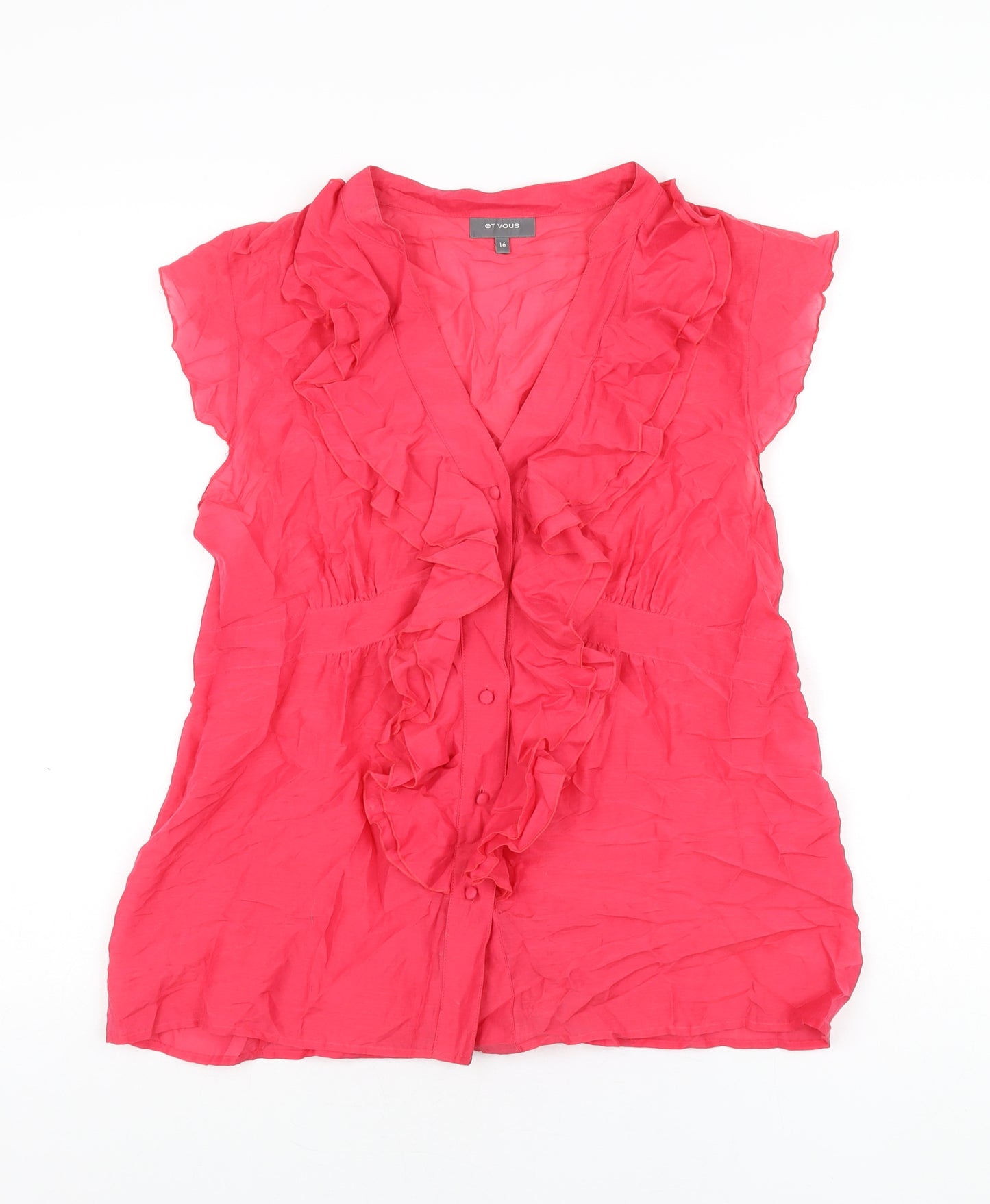 Et Vous Womens Pink Polyester Basic Button-Up Size 16 V-Neck