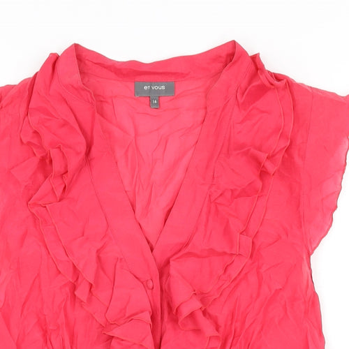 Et Vous Womens Pink Polyester Basic Button-Up Size 16 V-Neck