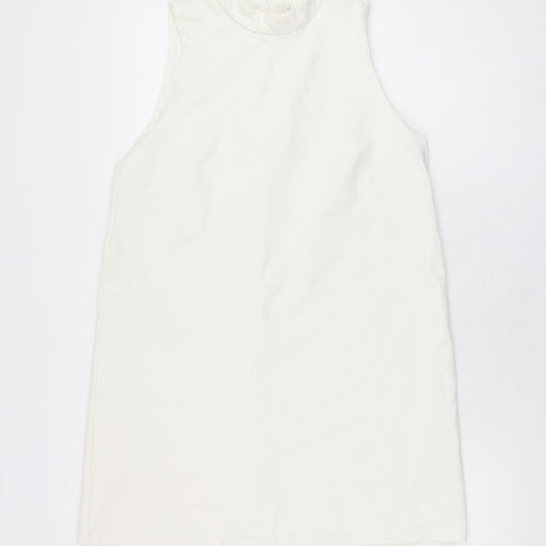 H&M Womens Ivory Polyester Shift Size S Round Neck Zip