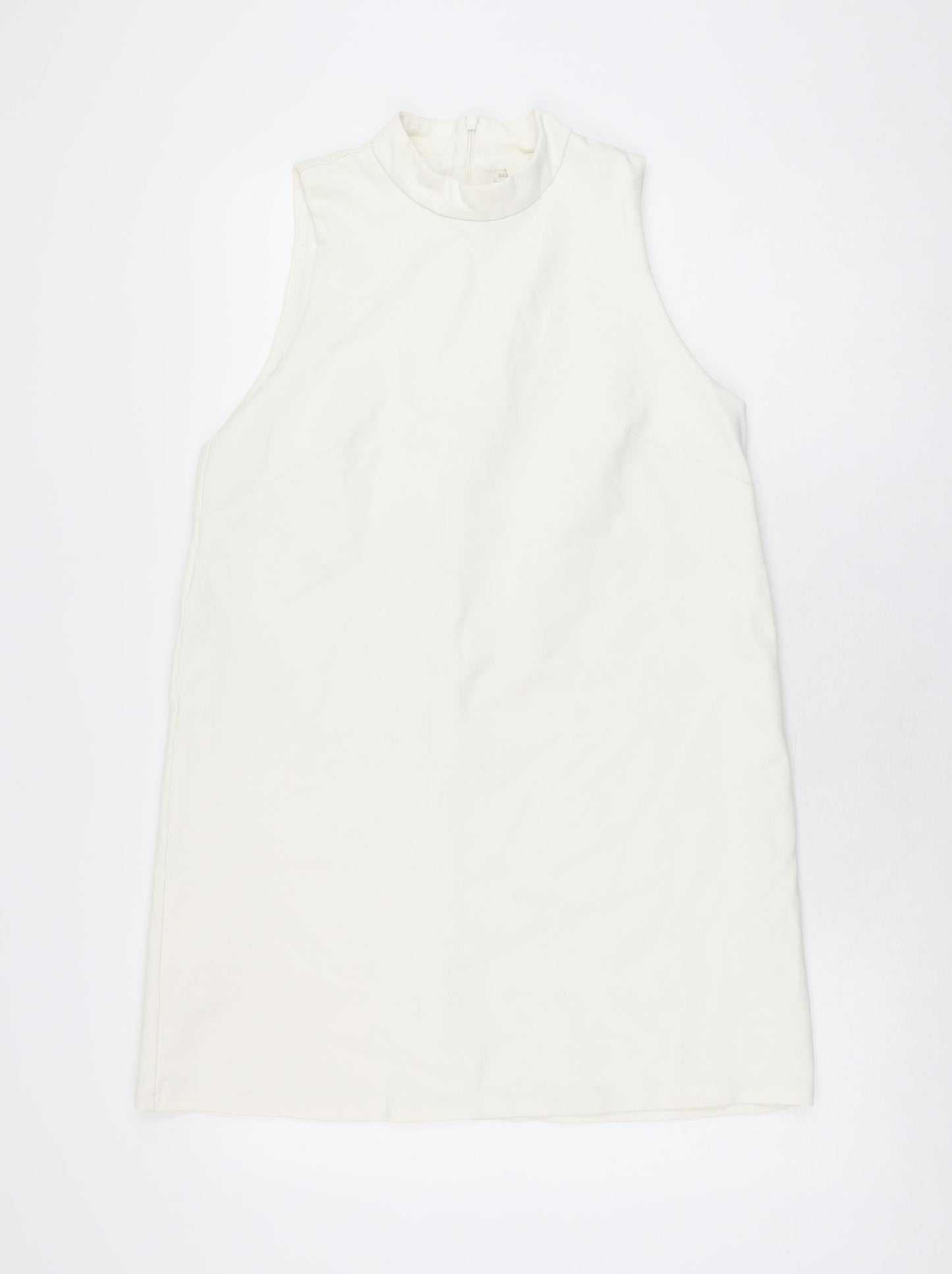 H&M Womens Ivory Polyester Shift Size S Round Neck Zip