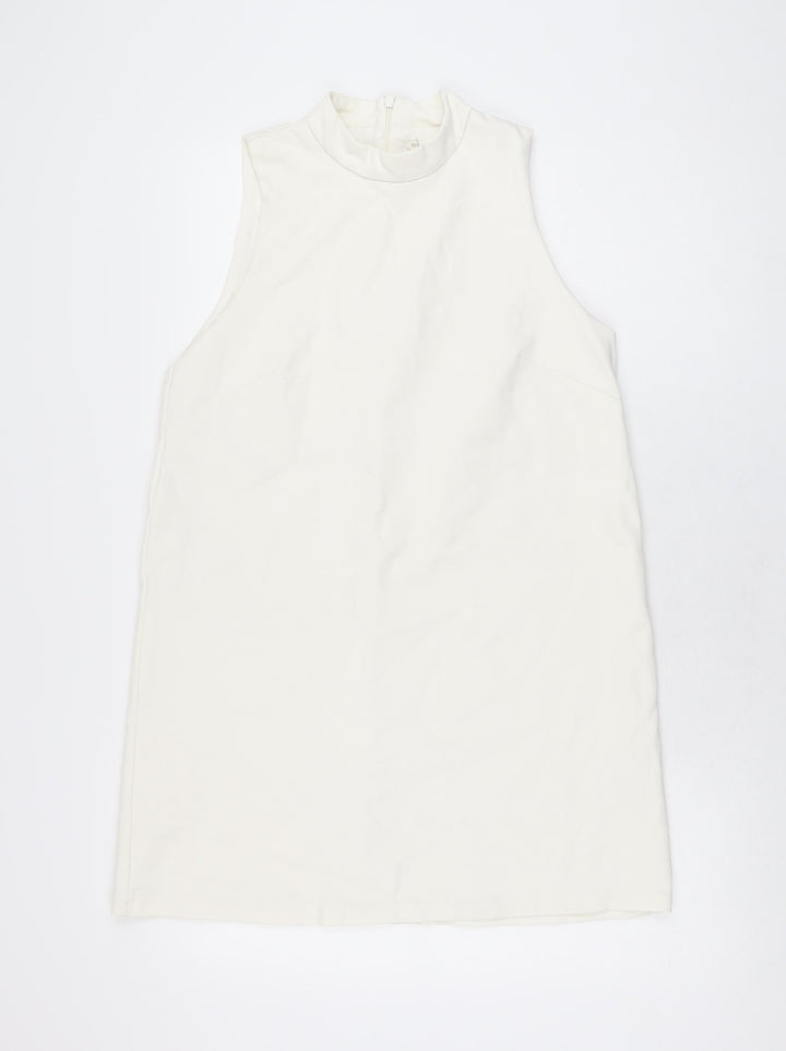 H&M Womens Ivory Polyester Shift Size S Round Neck Zip
