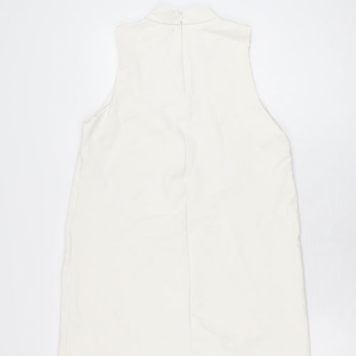 H&M Womens Ivory Polyester Shift Size S Round Neck Zip