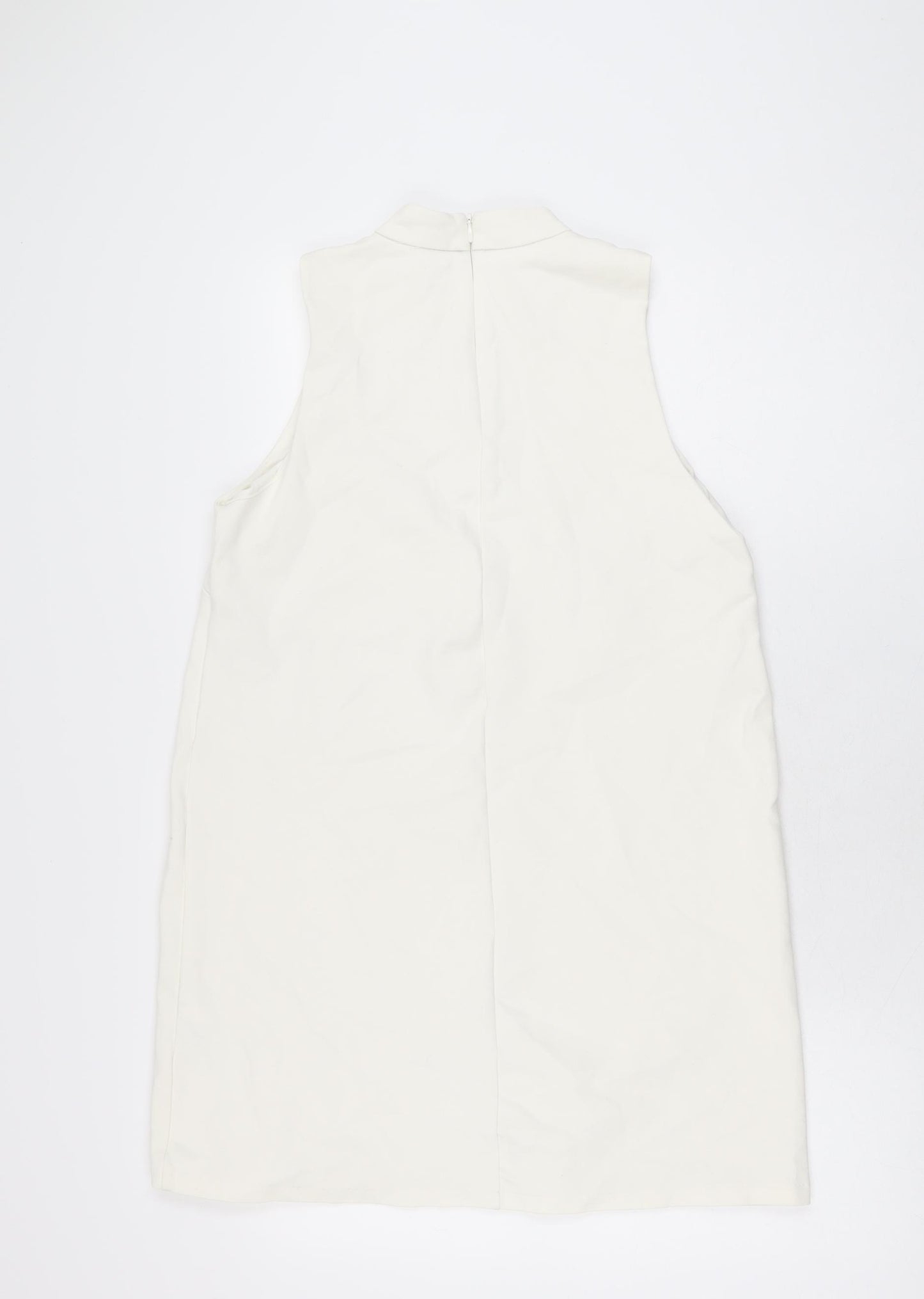 H&M Womens Ivory Polyester Shift Size S Round Neck Zip