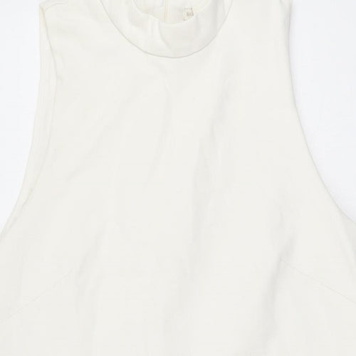 H&M Womens Ivory Polyester Shift Size S Round Neck Zip