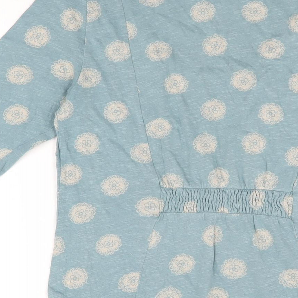 White Stuff Womens Blue Geometric Cotton Basic T-Shirt Size 10 Scoop Neck