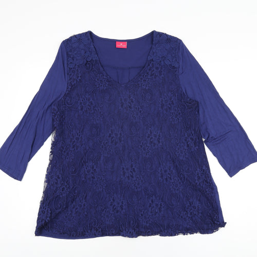 Together Womens Blue Polyamide Basic T-Shirt Size L V-Neck