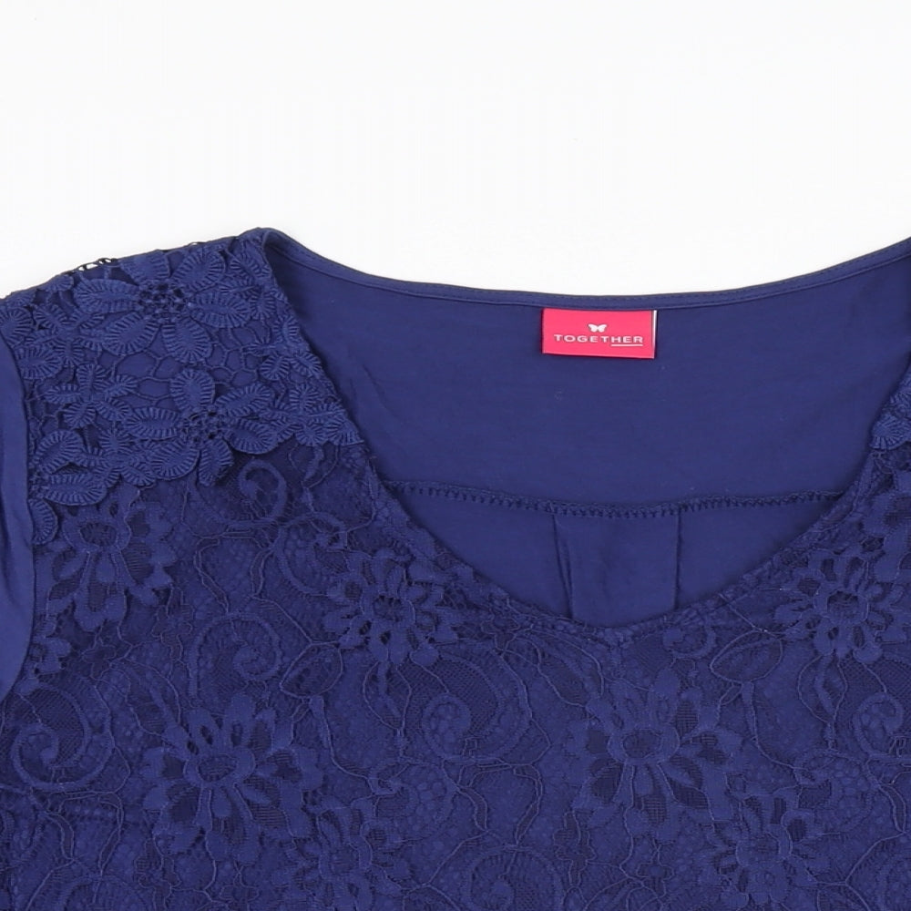 Together Womens Blue Polyamide Basic T-Shirt Size L V-Neck