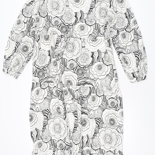 Marks and Spencer Womens White Floral Polyester Maxi Size 10 V-Neck Pullover