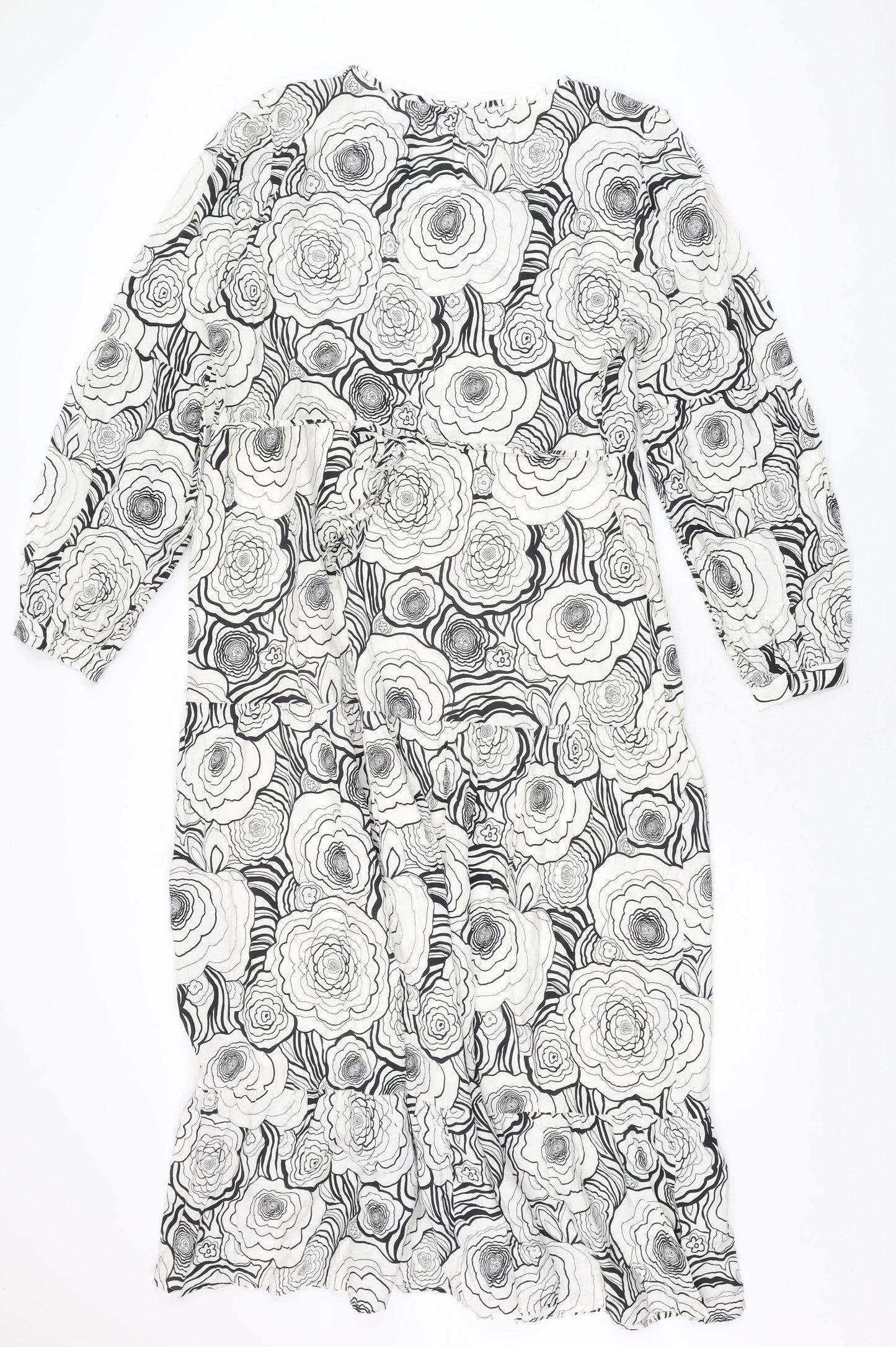 Marks and Spencer Womens White Floral Polyester Maxi Size 10 V-Neck Pullover