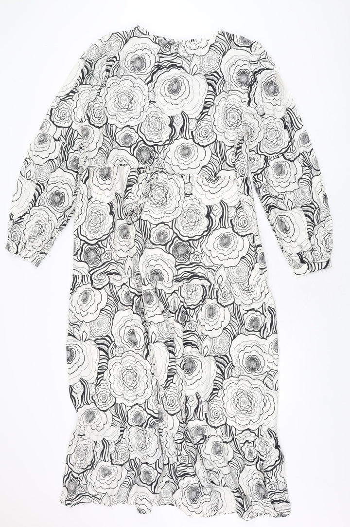 Marks and Spencer Womens White Floral Polyester Maxi Size 10 V-Neck Pullover