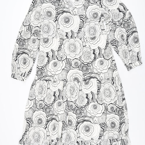 Marks and Spencer Womens White Floral Polyester Maxi Size 10 V-Neck Pullover