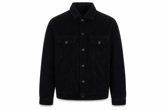 Front view of Loom men’s blue jacket, size L, button