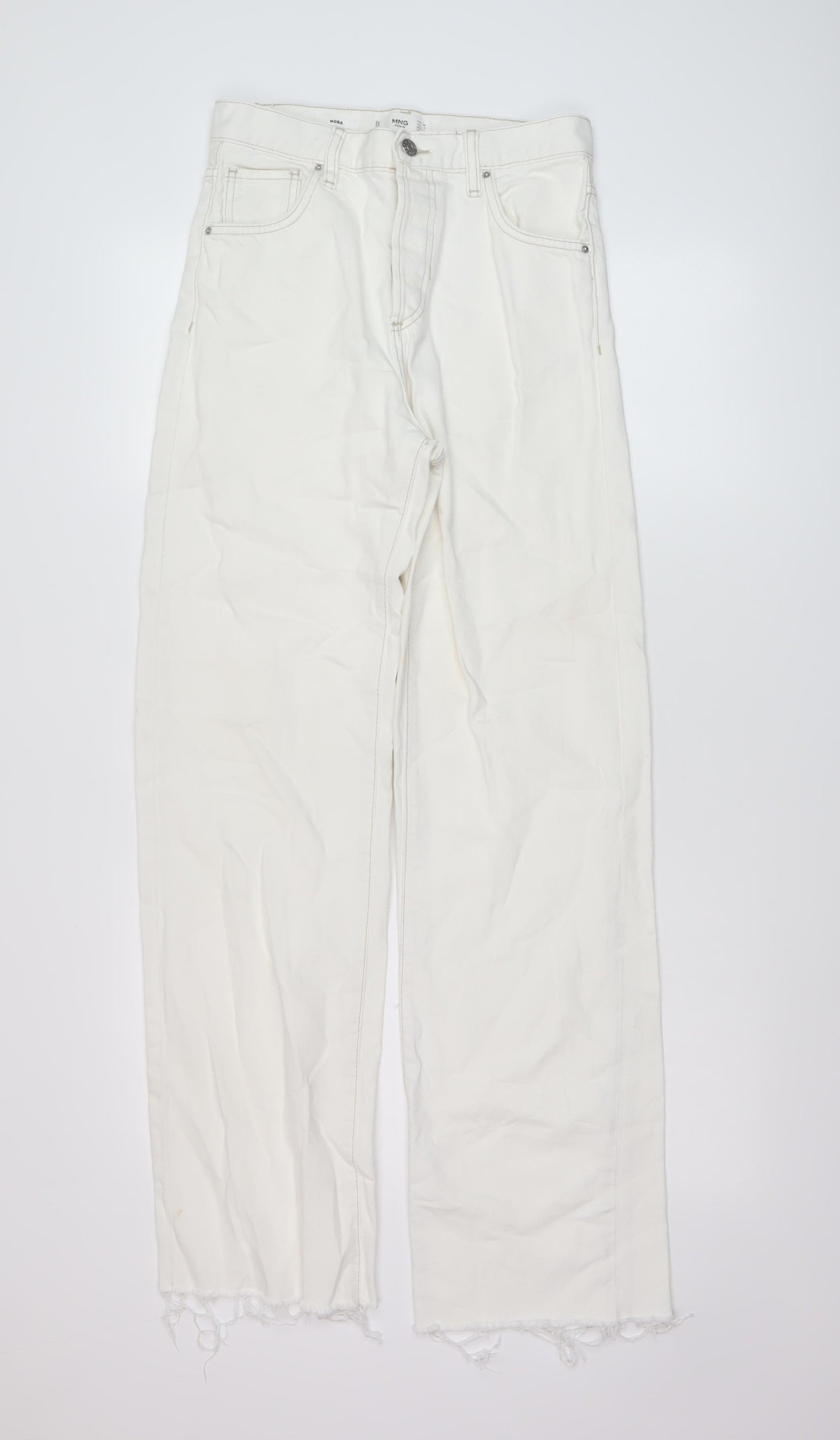 Mango Womens Ivory Cotton Wide-Leg Jeans Size 6 L31 in Regular Button