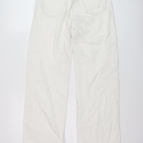 Mango Womens Ivory Cotton Wide-Leg Jeans Size 6 L31 in Regular Button