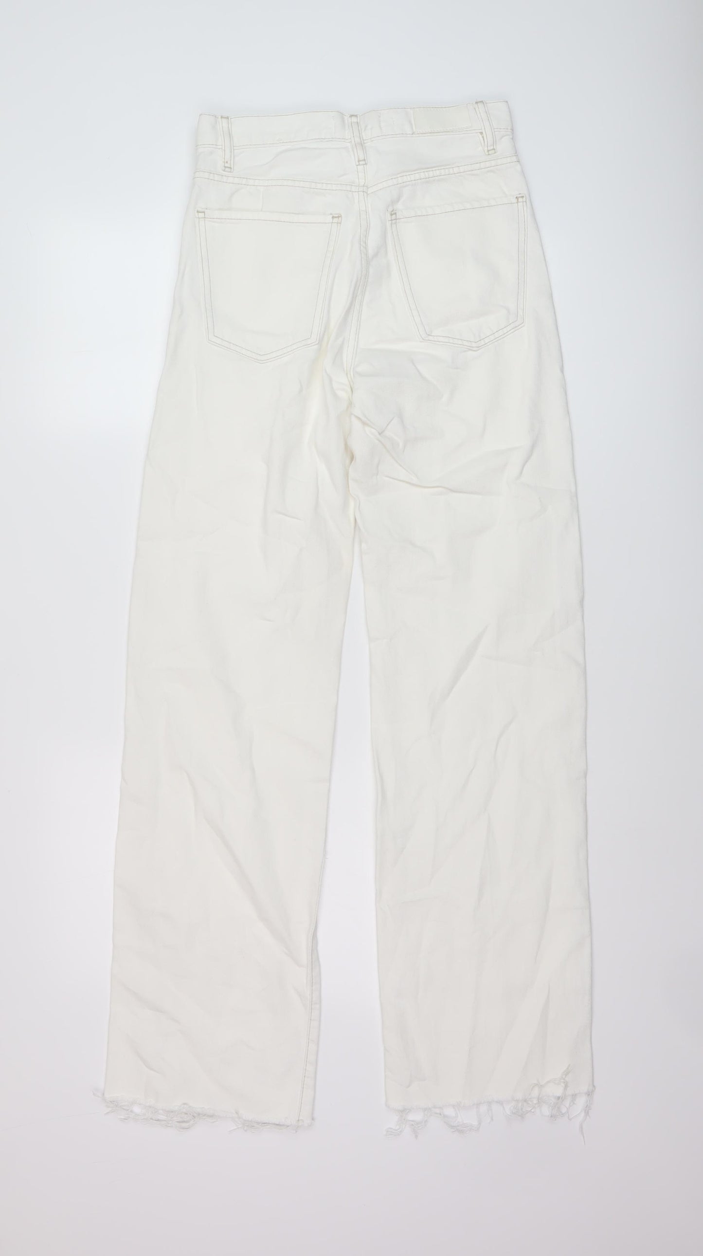 Mango Womens Ivory Cotton Wide-Leg Jeans Size 6 L31 in Regular Button