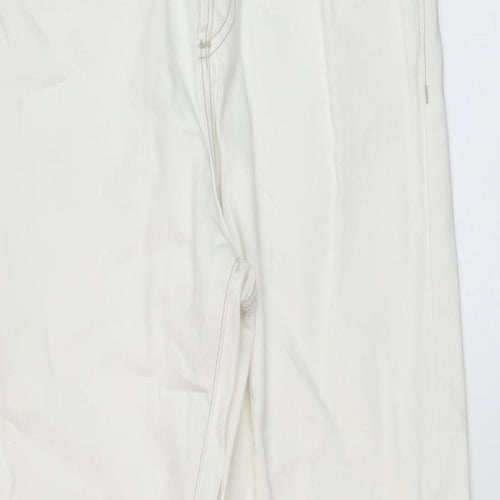 Mango Womens Ivory Cotton Wide-Leg Jeans Size 6 L31 in Regular Button