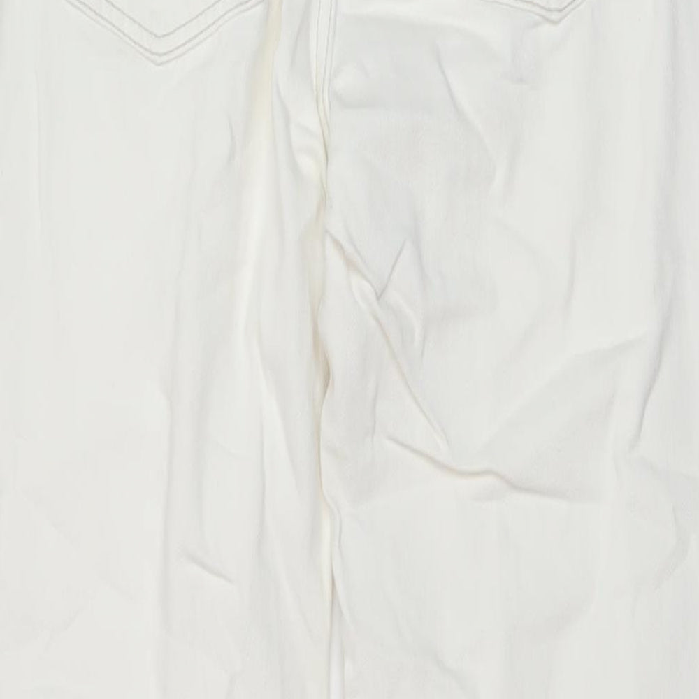 Mango Womens Ivory Cotton Wide-Leg Jeans Size 6 L31 in Regular Button