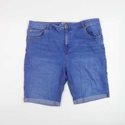 New Look Womens Blue Cotton Bermuda Shorts Size 18 L10 in Regular Button