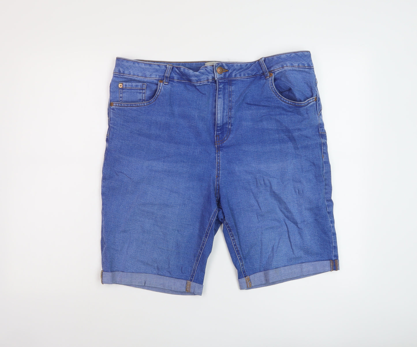 New Look Womens Blue Cotton Bermuda Shorts Size 18 L10 in Regular Button