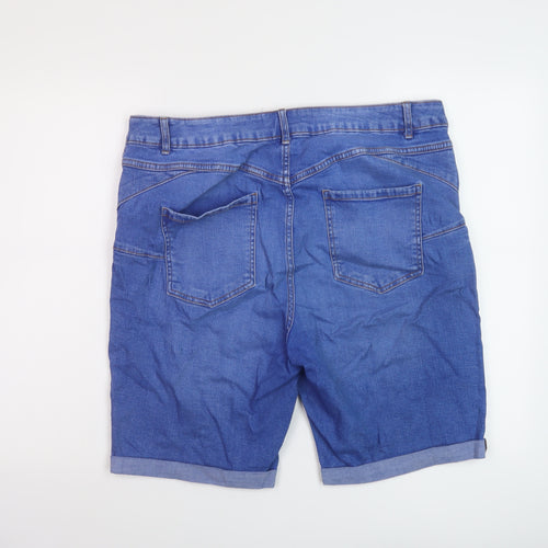 New Look Womens Blue Cotton Bermuda Shorts Size 18 L10 in Regular Button