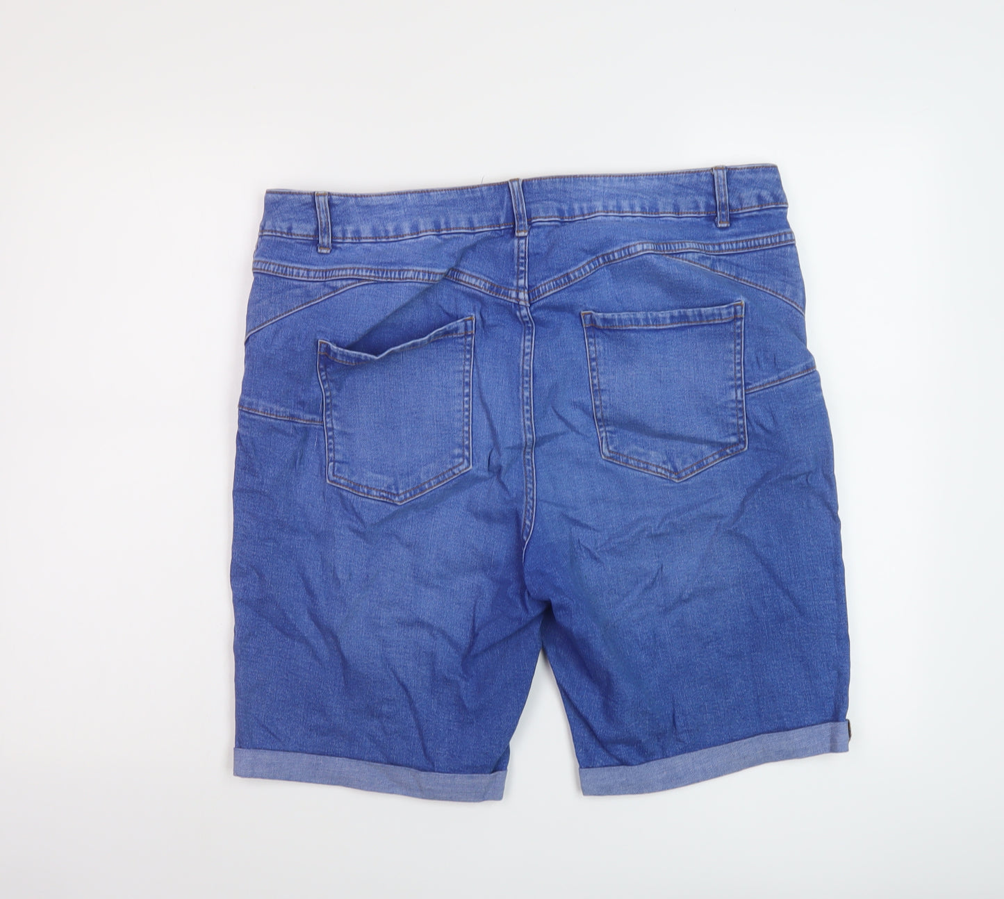 New Look Womens Blue Cotton Bermuda Shorts Size 18 L10 in Regular Button